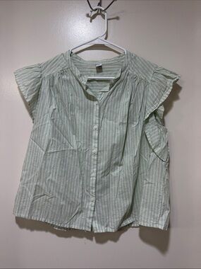 Old Navy Mint Green Striped Flutter-Sleeve Button-Down Top